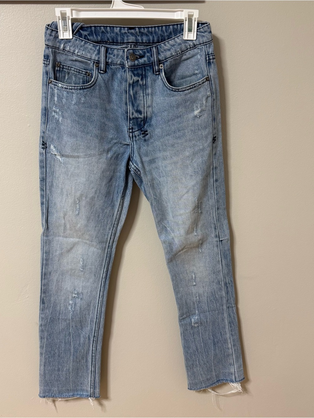 Ksubi Chitch++ Jeans Light Wash Blue Distressed Button Fly Raw Hem